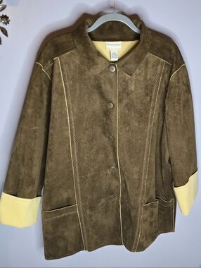 Alfred Dunner 24w Brown And Tan Suede Soft Jacket Button Up With Pockets Women’s